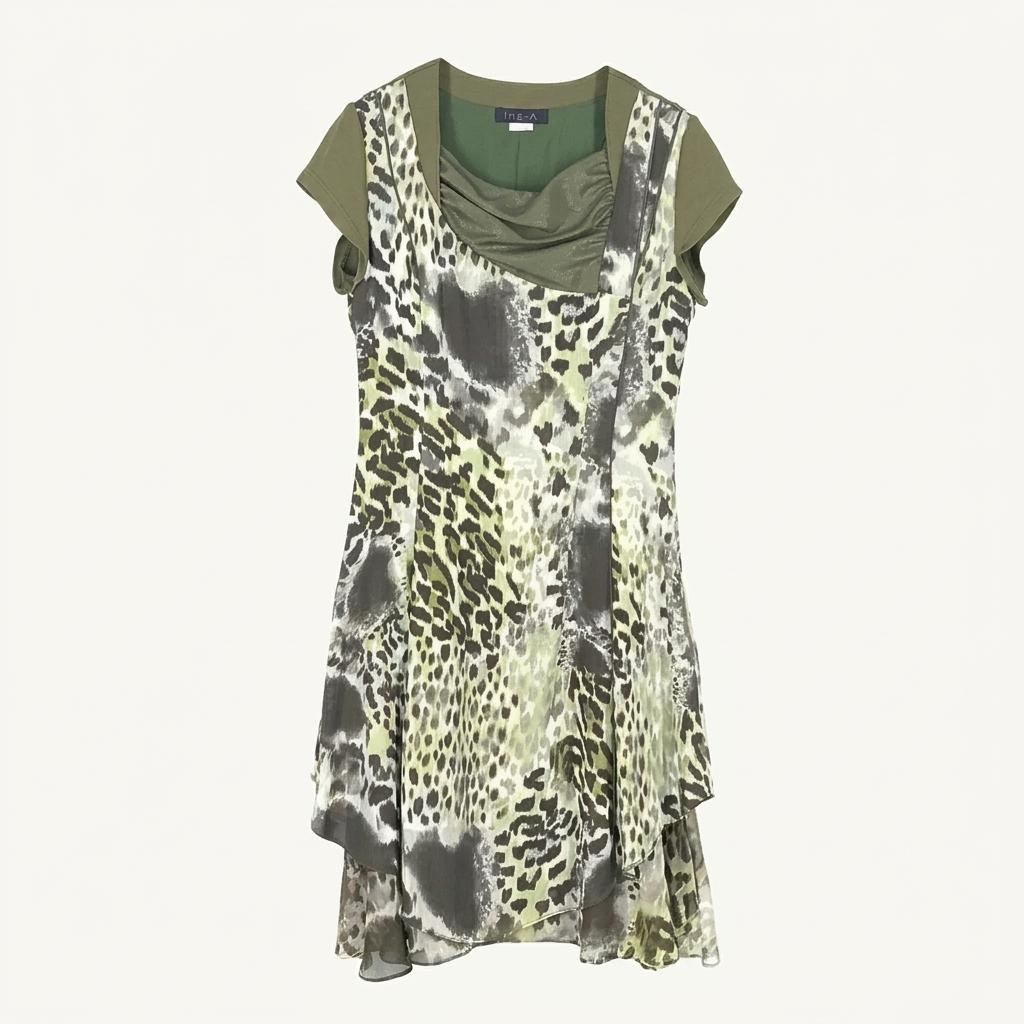 잉어 여성 여름 프린팅 옆지퍼 캡소매원피스 그린 (HU39720) 1