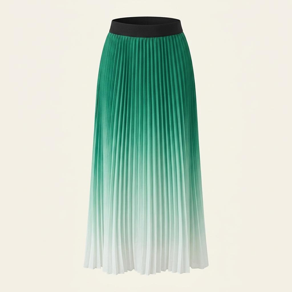 마쥬 여성 허리밴딩 홑겹 플리츠 롱스커트 그린1 (HU38975) 1