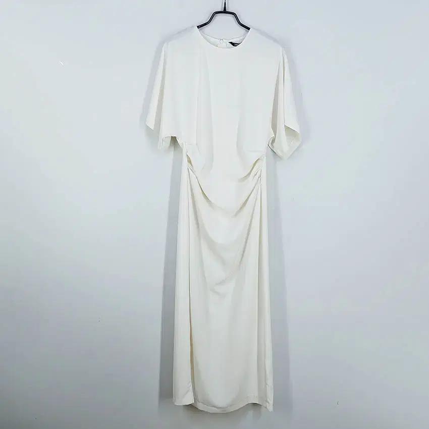 자라 셔링 세미가오리 허리슬림 롱원피스 아이보리 (HU38955) 2