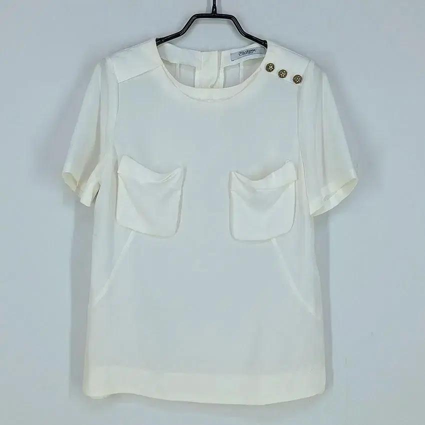 주크 여 버튼데코 쉬폰 반팔블라우스 아이보리55 (HU23626) 2