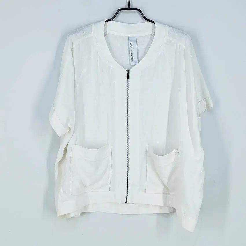 서영수 여성 린넨혼방 루즈 반팔집업자켓 아이보리66 (HU38747) 2