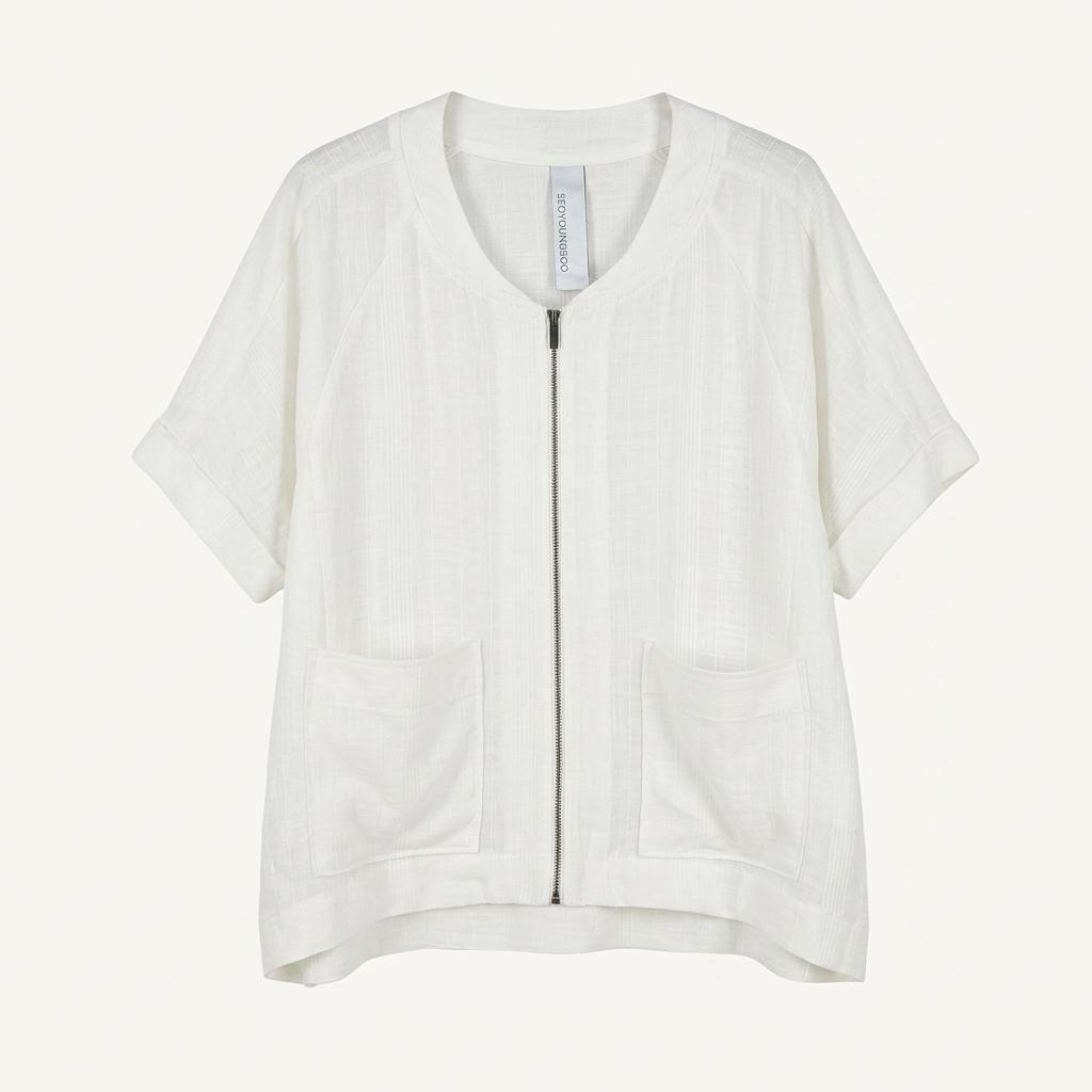 서영수 여성 린넨혼방 루즈 반팔집업자켓 아이보리66 (HU38747) 1