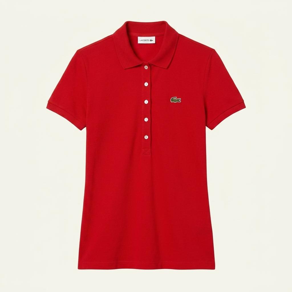 라코스테 여성 슬림핏 반버튼 카라반팔티 레드 (HU38730) 1