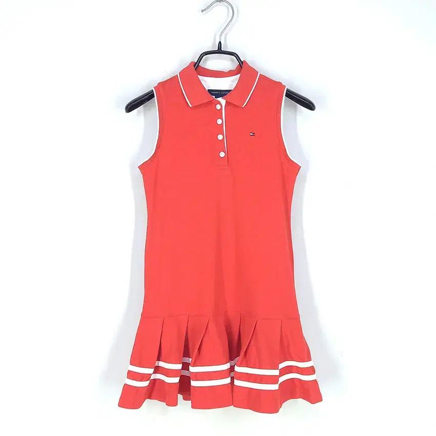 타미힐피거 아동 배색 카라 민소매원피스 다홍6 (HU32675) 2