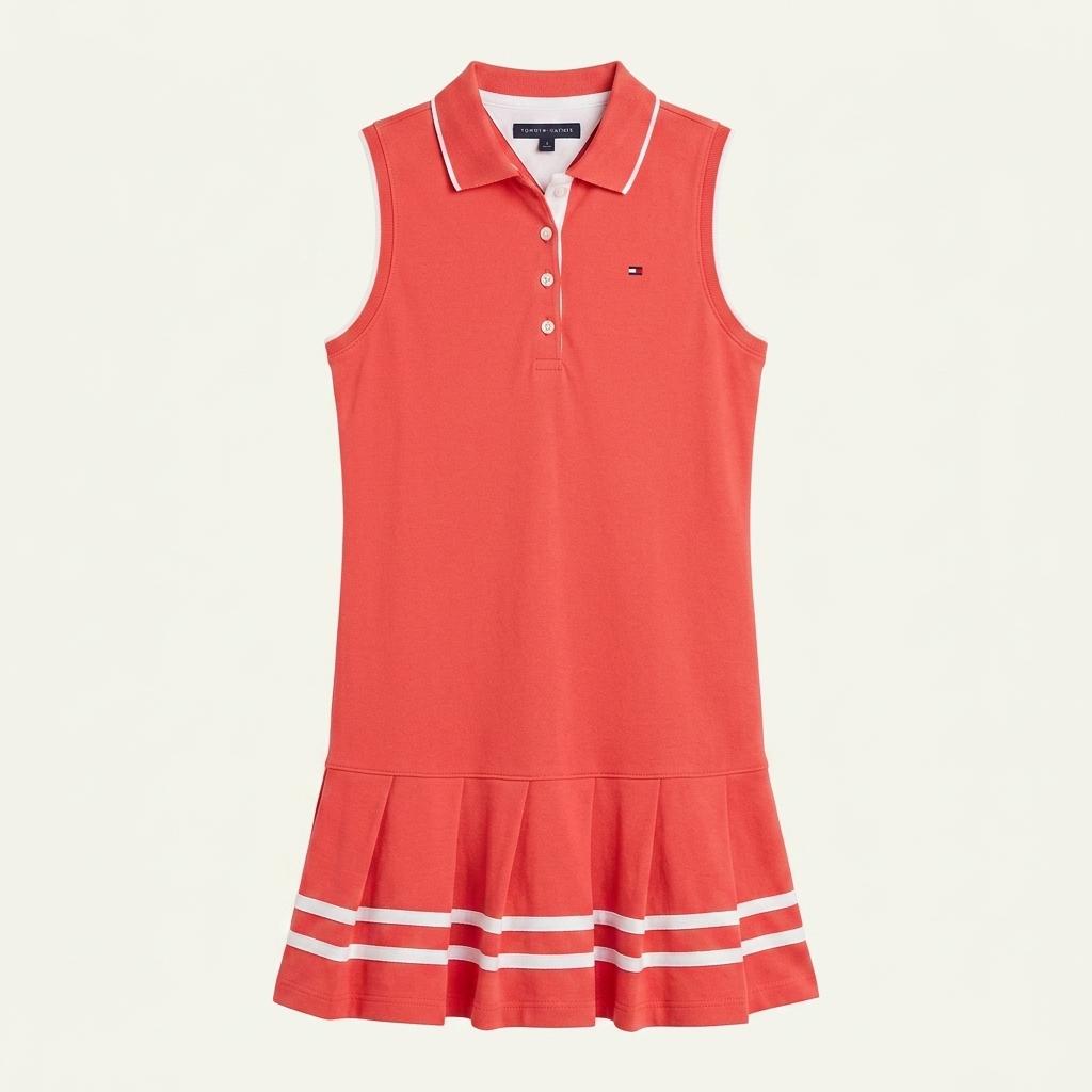 타미힐피거 아동 배색 카라 민소매원피스 다홍6 (HU32675) 1