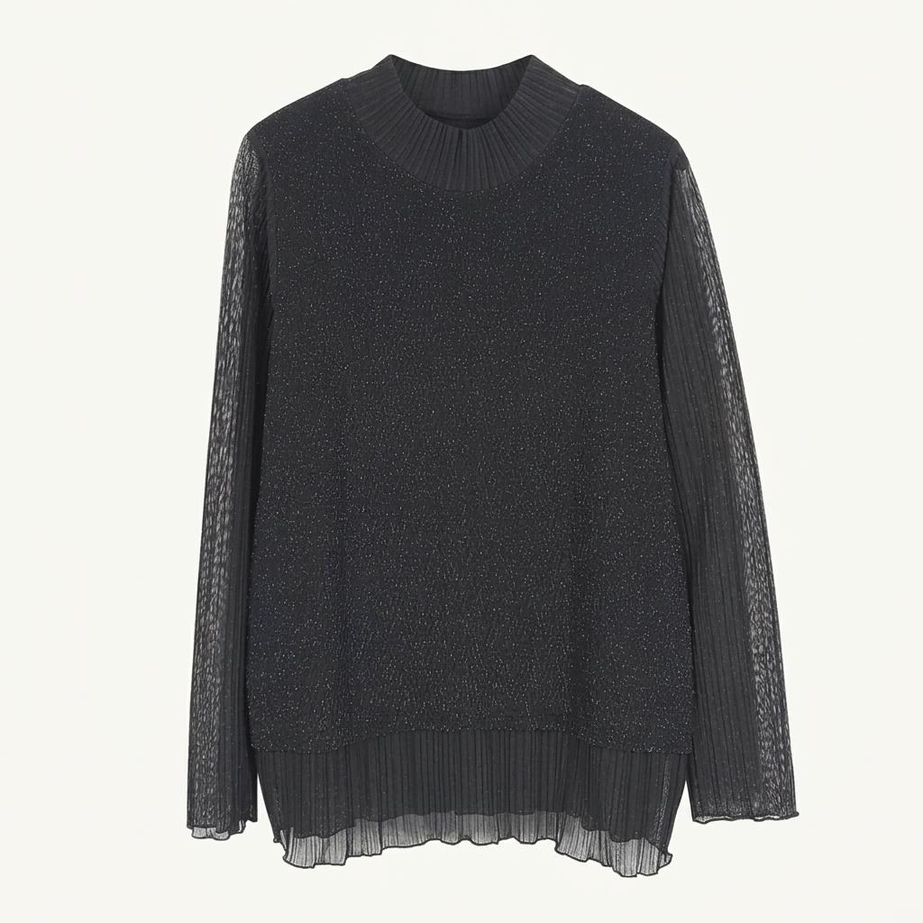 이상봉 여성 소매시스루 스판 펄 티셔츠 블랙95 (HU37681) 1