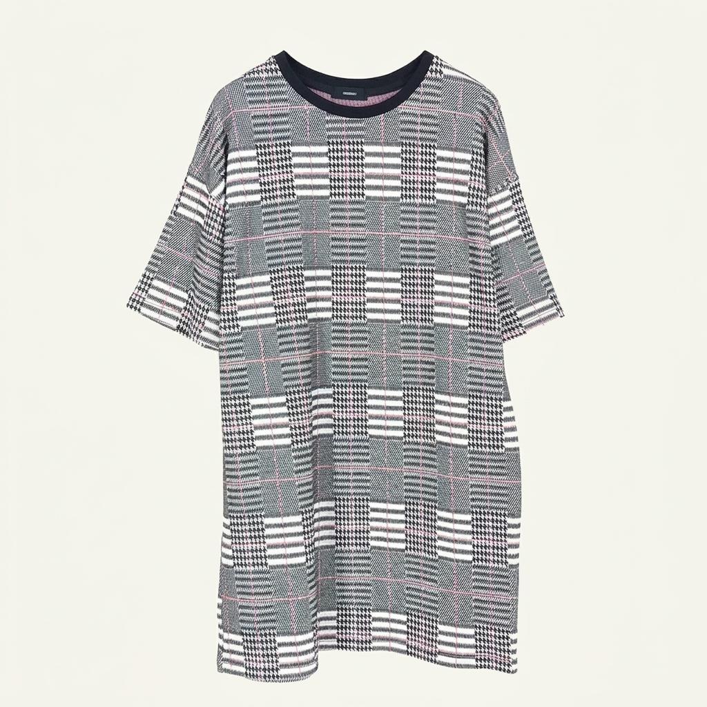인디브랜드 여성 체크 니트반팔 롱티셔츠 블랙 (HU37340) 1