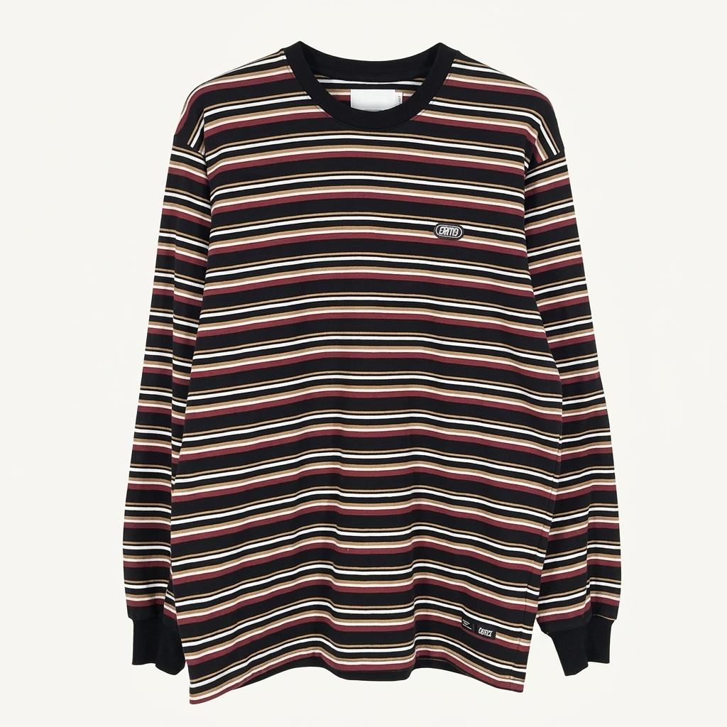 크리틱 남성 스트라이프 라운드긴팔티 블랙95 (HU37271) 1
