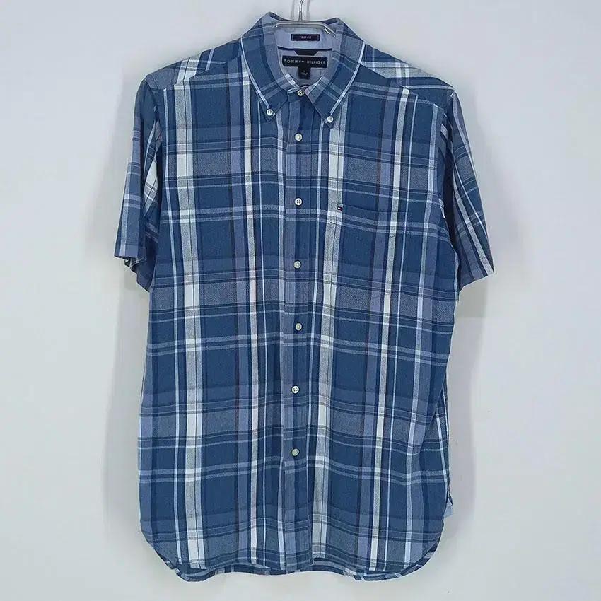 타미힐피거 남 TRIM FIT 체크 코튼 반팔셔츠 블루M (HU22628 2