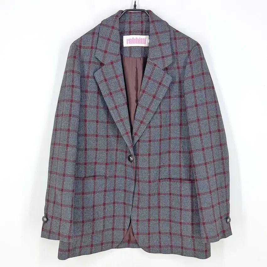 래비티 여성 체크배색 모직자켓 그레이55 (HU36419) 2