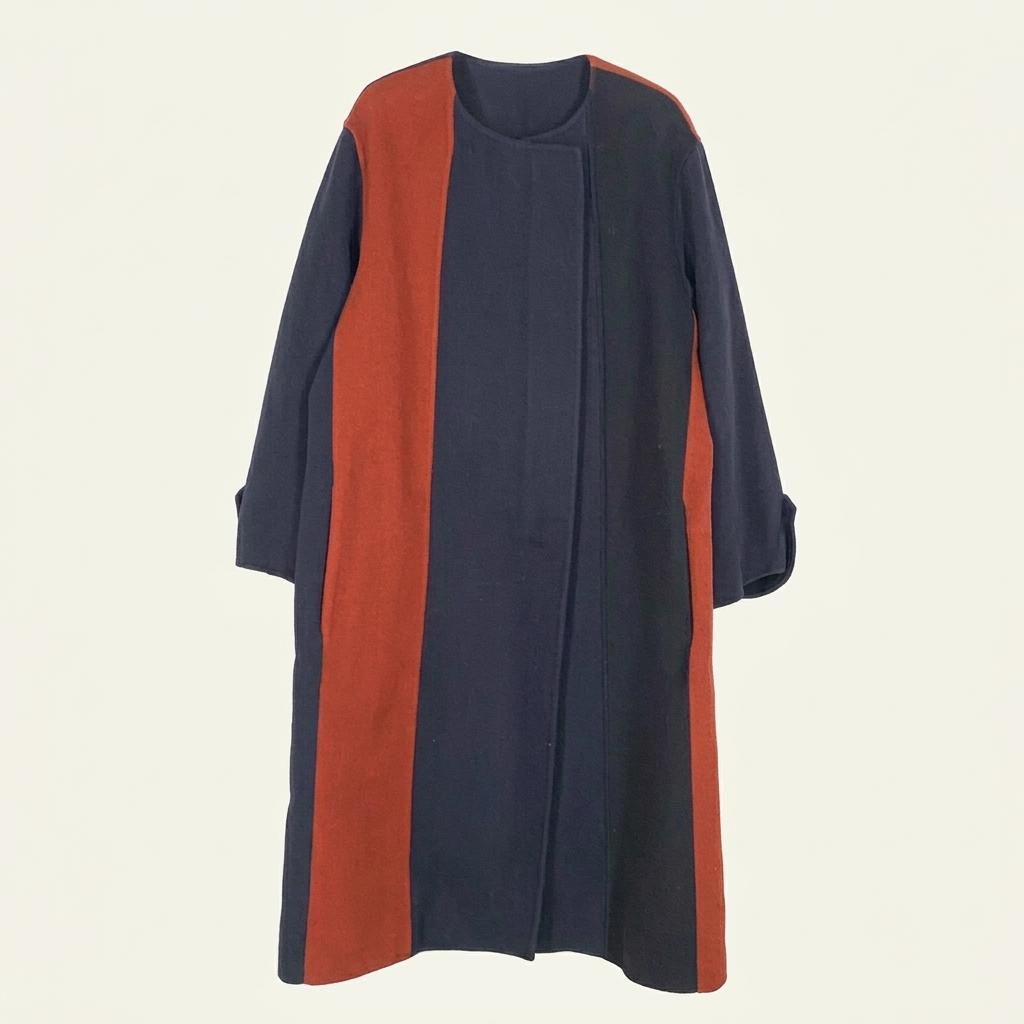 마르니 여성 배색 히든버튼 롱모직코트 네이비38 (HU35788) 1