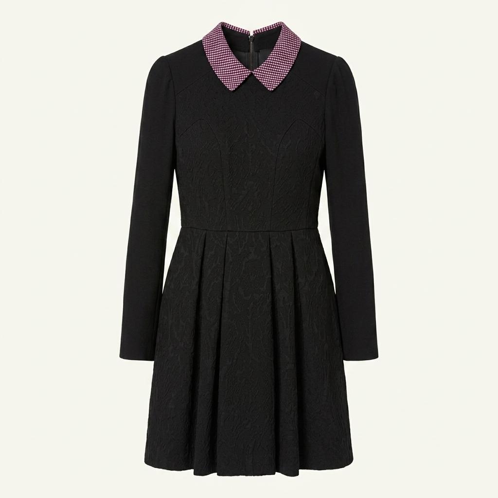 온앤온 엠보패턴 카라탈부착가능 모직원피스 블랙 (HU35033) 1