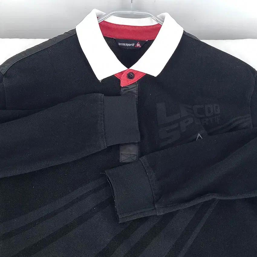 르꼬끄 남성 넥배색 프린팅 카라긴팔티 블랙 (HU34379) 6