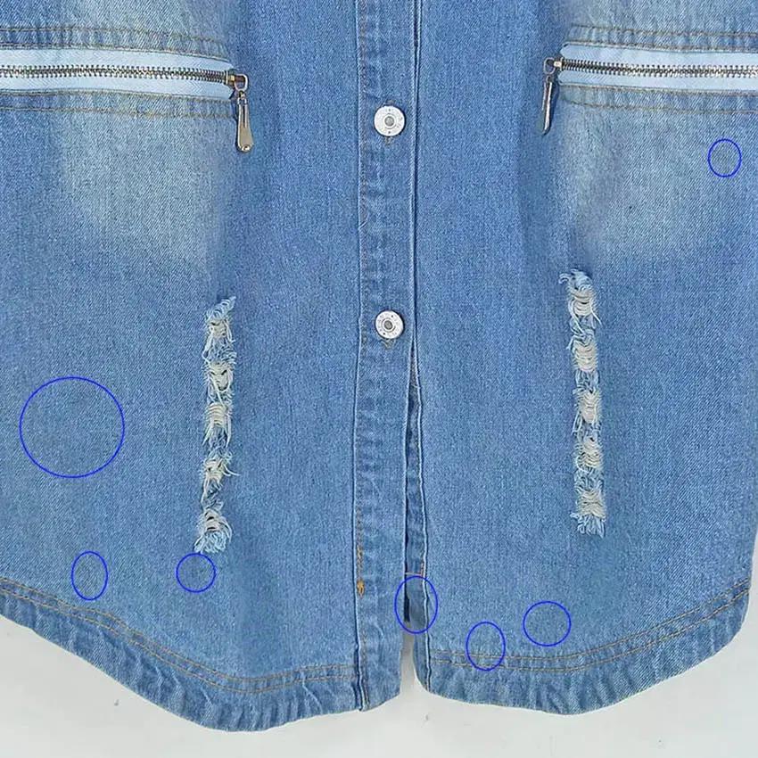 빈티지 여성 영문페인팅 큐빅 롱 데님자켓 중청 (HU34202) 7