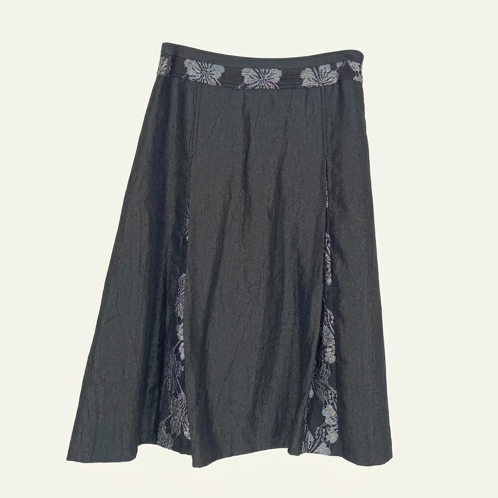 데무 여성 나일론혼방 은사꽃 롱스커트 블랙 (HU34092) 1