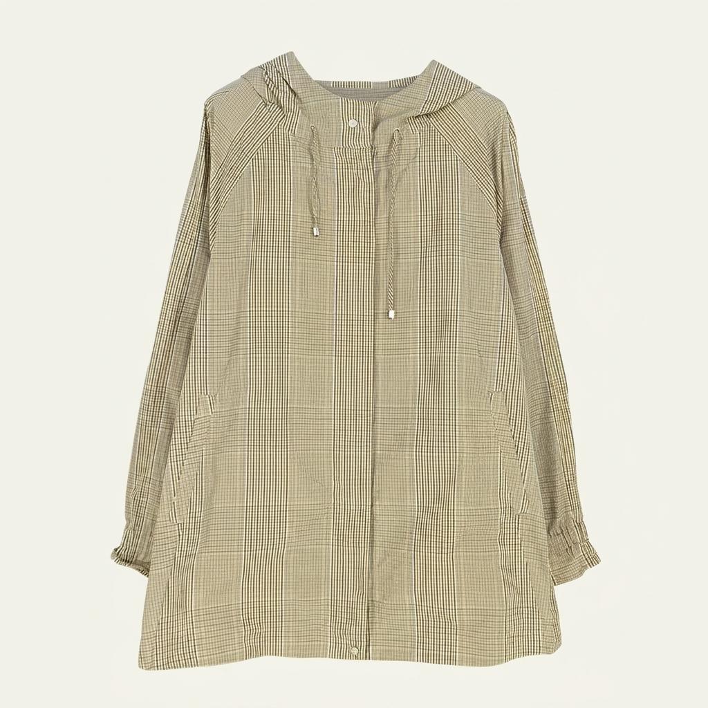 씨 여성 나일론혼방 체크 A라인 집업자켓 옐로66 (HU33768) 1
