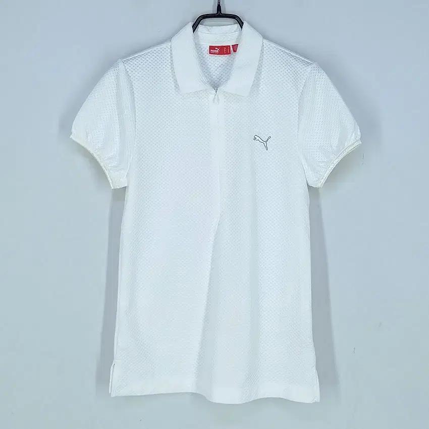 푸마 여성 로고자수 엠보 반집업 반팔티 연아이보리 (HU32725) 2