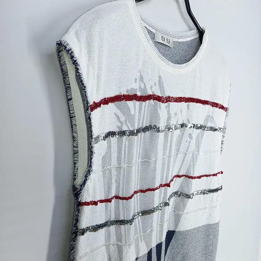 SJSJ  스팽글 수술 썸머 민소매 롱티셔츠 그레이90 (HU16542) 6