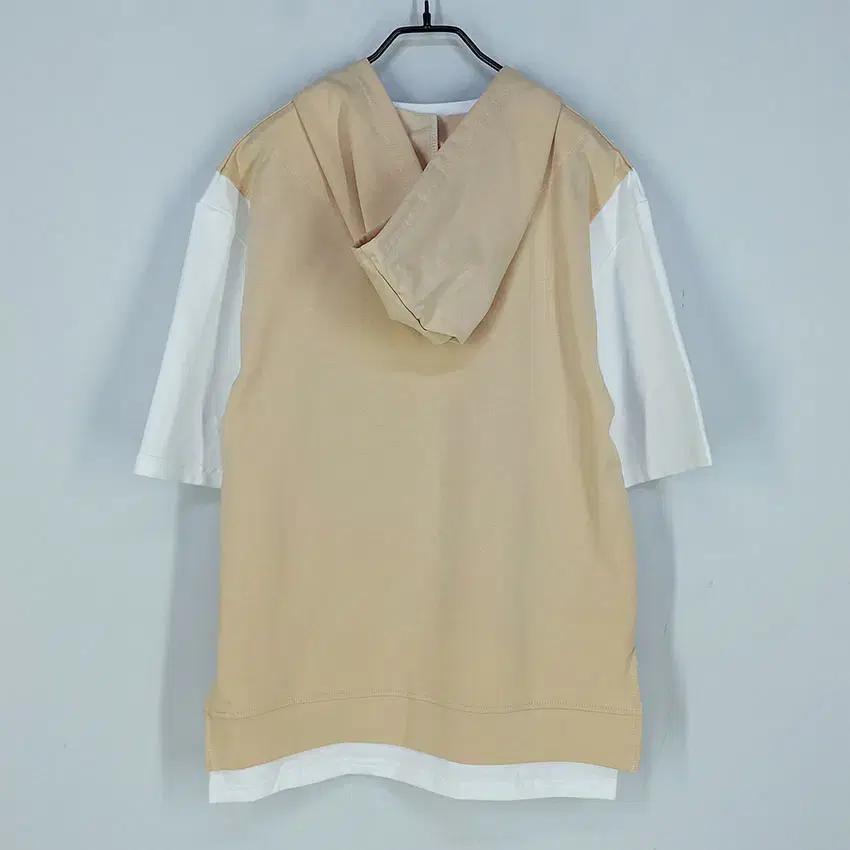 GJS 여성 로고자수 배색 후드반팔티 베이지S (HU32565) 3