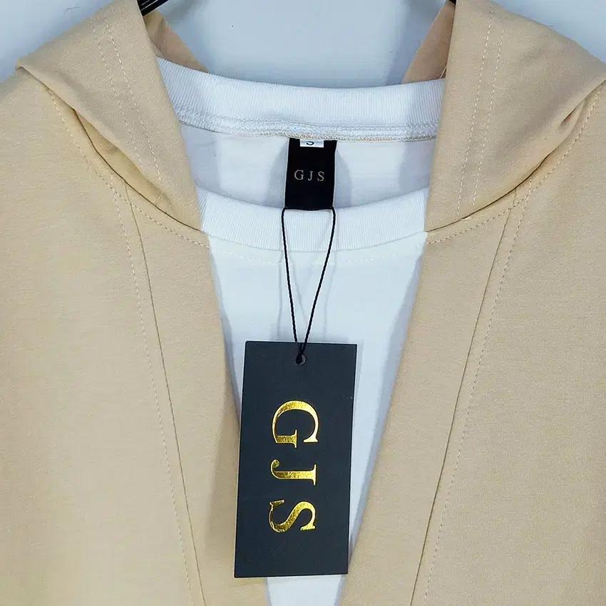 GJS 여성 로고자수 배색 후드반팔티 베이지S (HU32565) 7