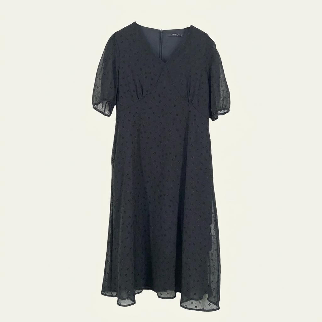 패스타임 여성 소매시스루 자카드 미디원피스 블랙 (HU32461) 1