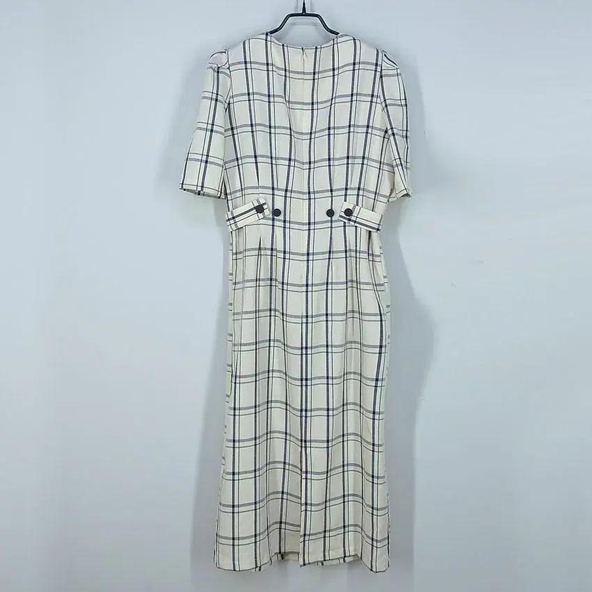 리리앤코 라운드넥 체크 반팔 롱원피스 라이트베이지 ( HU23067) 3