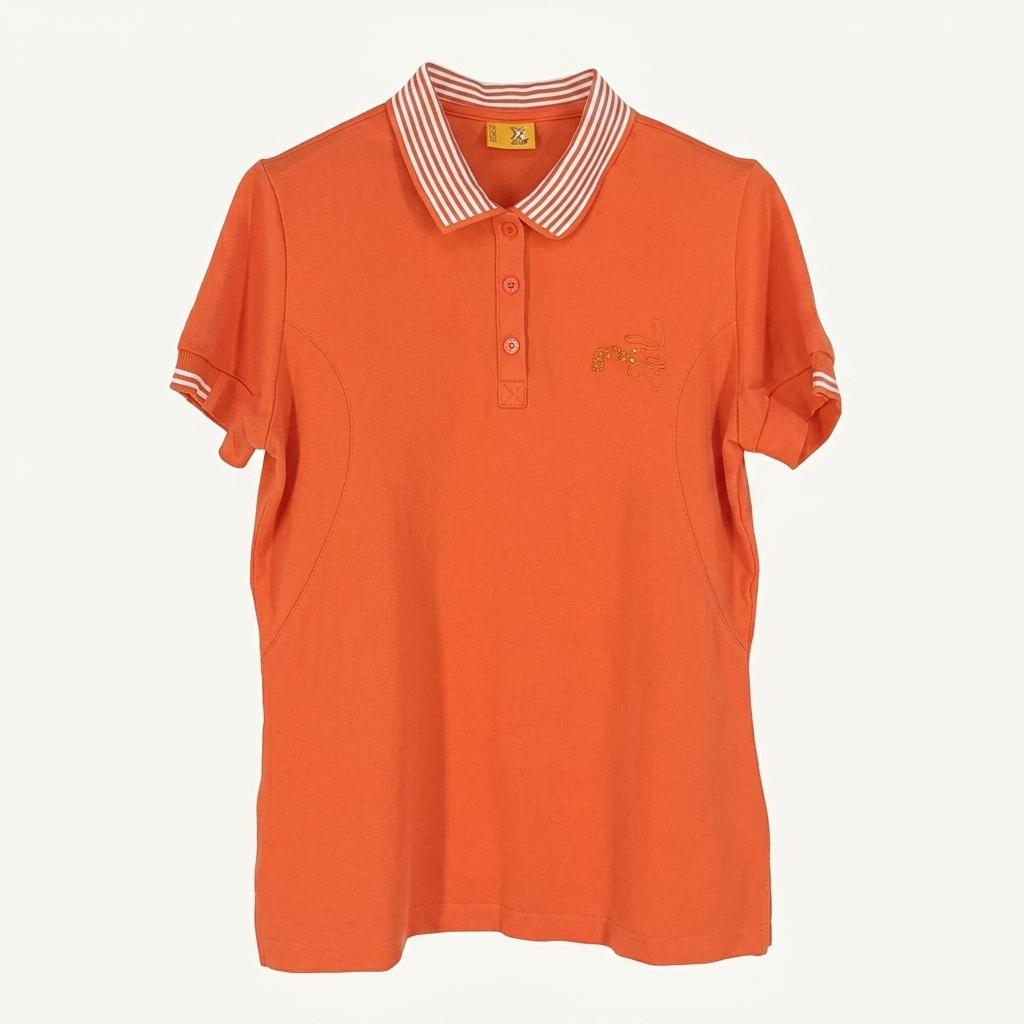 제이디엑스 여 넥배색 큐빅로고 카라반팔티 오렌지 (HU31733) 1