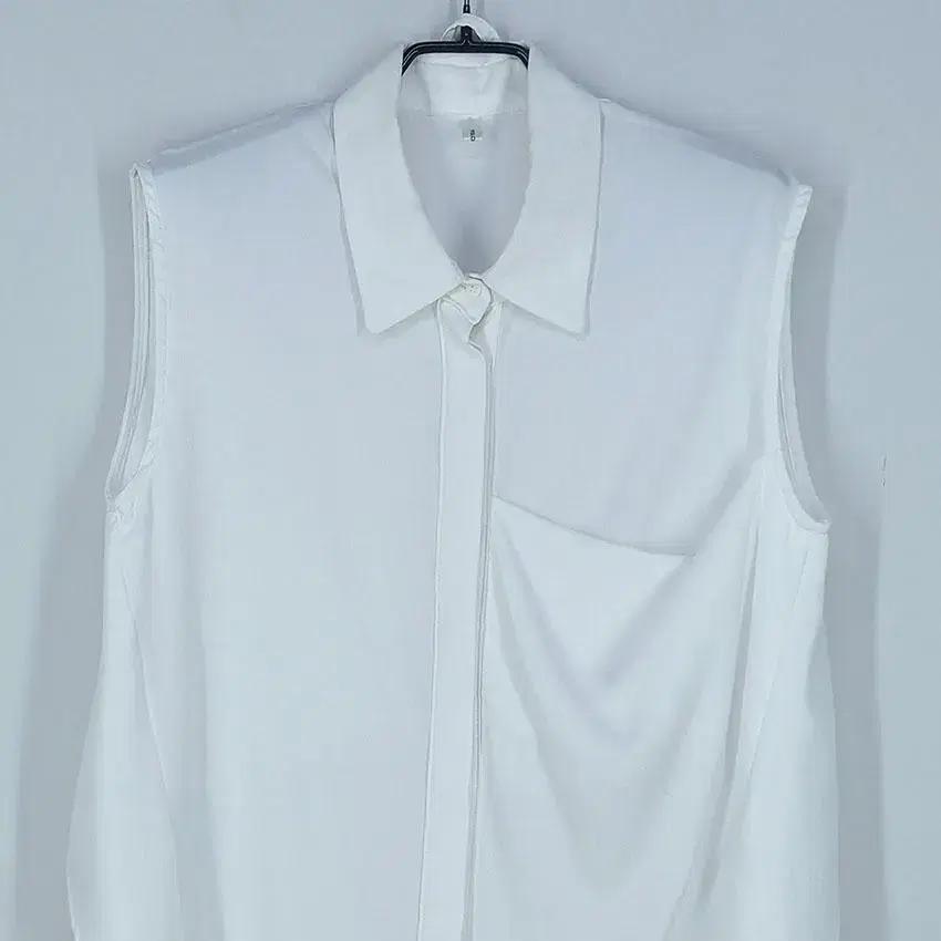 풀라운지 여 히든버튼 허리끈 민소매 롱셔츠 화이트 (HU24210) 4