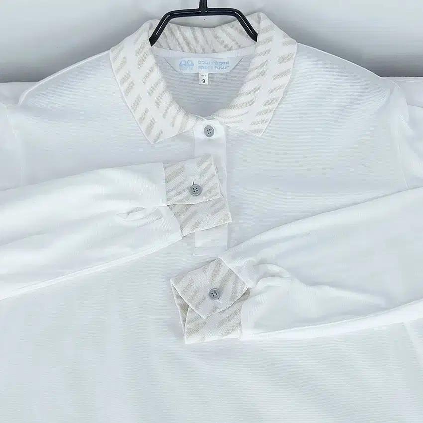 꾸레쥬 여성 넥패턴 코튼 카라긴팔티 화이트85 (HU31641) 6