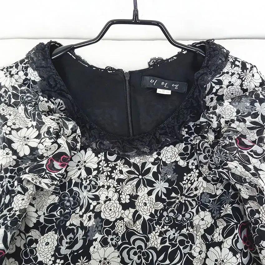 이헌영 여 레이스넥 플라워 쉬폰 반팔원피스 블랙 (HU31580) 6