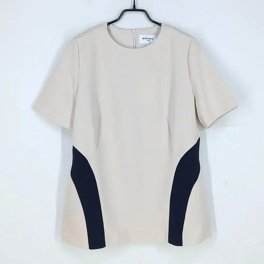 메디린 여성 배색 반팔블라우스 베이지 (HU31509) 2