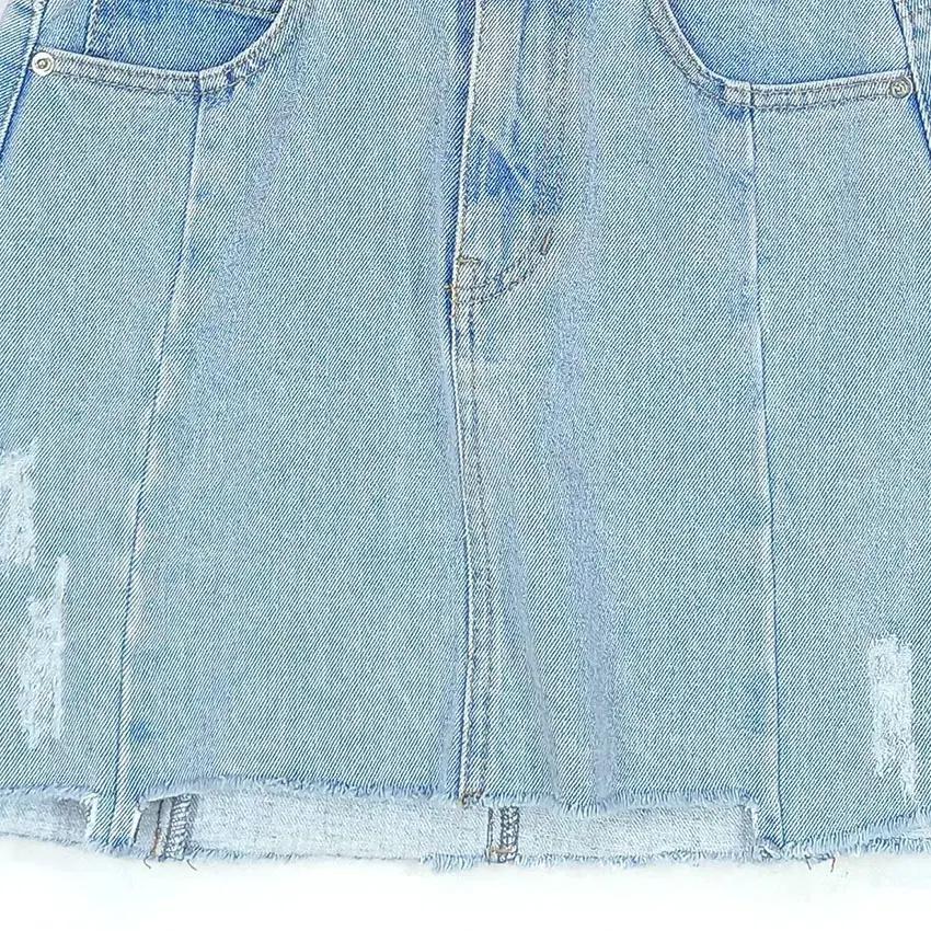 스코브데님워크숍 여 데미지 미니 데님스커트 연청 (HU31340) 5