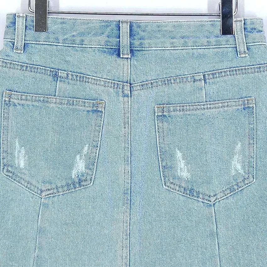 스코브데님워크숍 여 데미지 미니 데님스커트 연청 (HU31340) 6