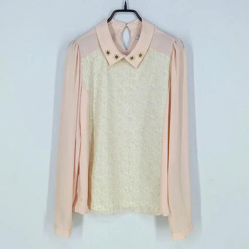 온앤온 여 넥비즈 금사 쉬폰블라우스 핑크베이지82 (HU30975) 2