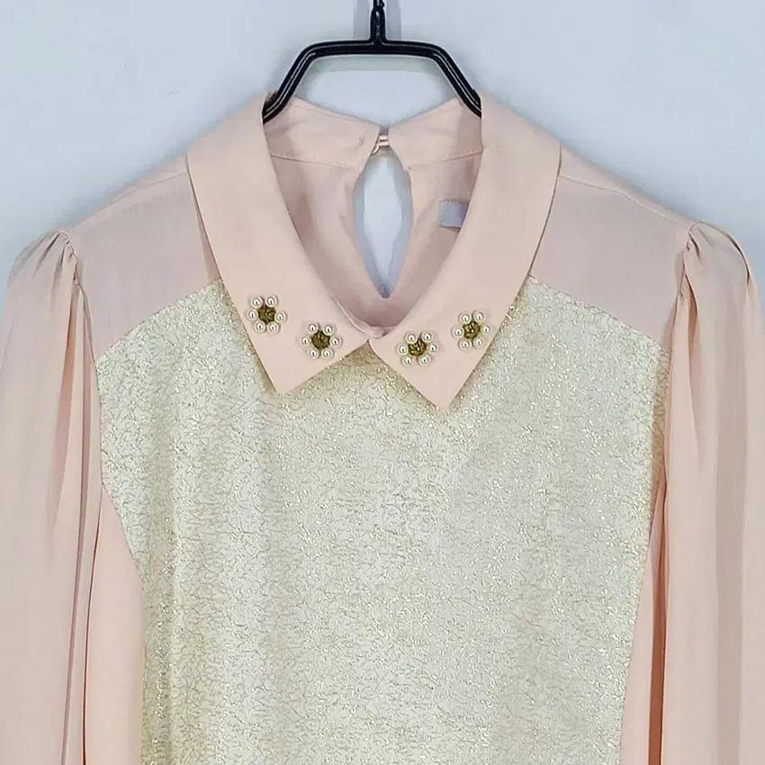 온앤온 여 넥비즈 금사 쉬폰블라우스 핑크베이지82 (HU30975) 4