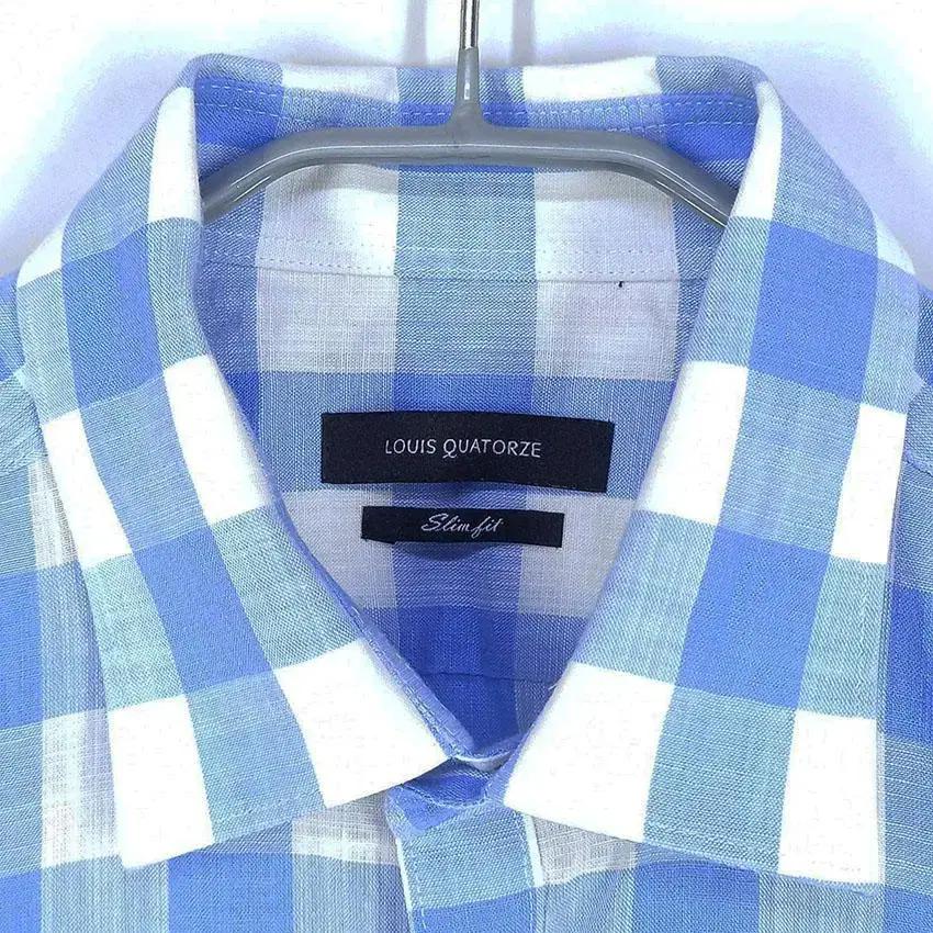 루이까또즈 남 체크배색 슬림핏 반팔셔츠 SKY(HU25096) 7
