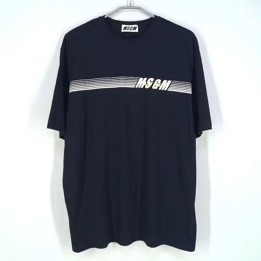 MSGM 남 화이트배색 프린팅 라운드반팔탑 블랙L (HU23689) 2
