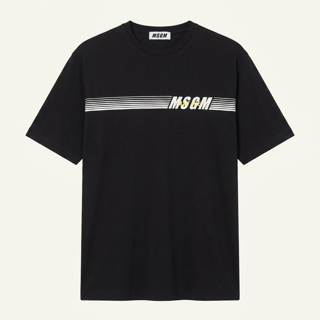 MSGM 남 화이트배색 프린팅 라운드반팔탑 블랙L (HU23689) 1