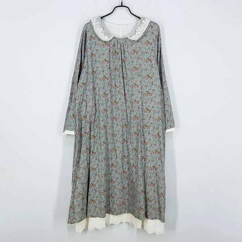 빈티지 양옆트임 레이스카라 잔꽃 롱원피스 믹스블루 (HU30554) 2