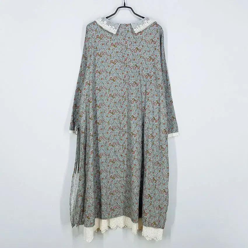 빈티지 양옆트임 레이스카라 잔꽃 롱원피스 믹스블루 (HU30554) 3