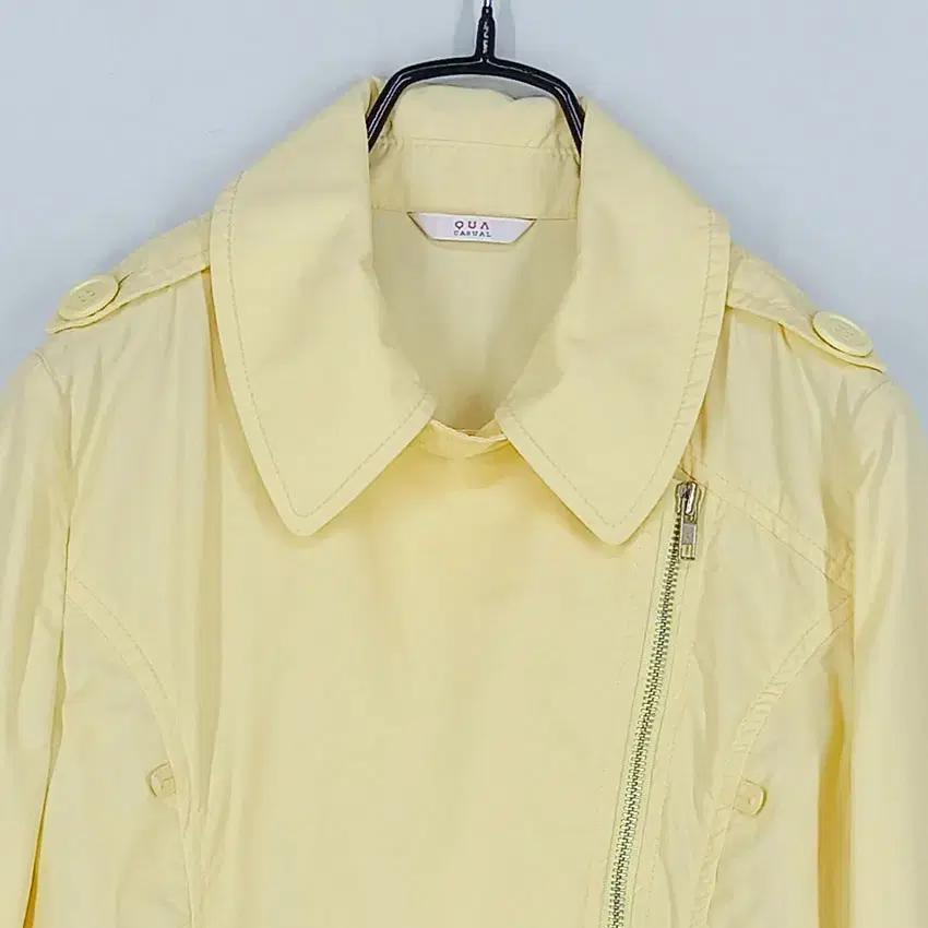 쿠아 여 면혼방 카라넥 사선집업 자켓 옐로우 (HU30428) 4