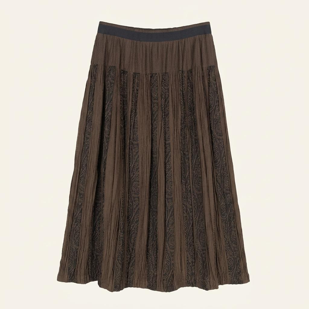 노블레스 여 에스닉 주름 롱스커트 브라운 (HU30390) 1