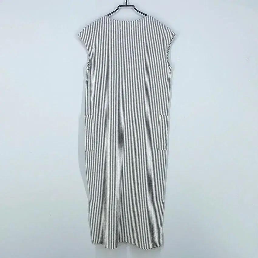 미고 여 스트라이프 브이넥 민소매 원피스 그레이 (HU24557) 3