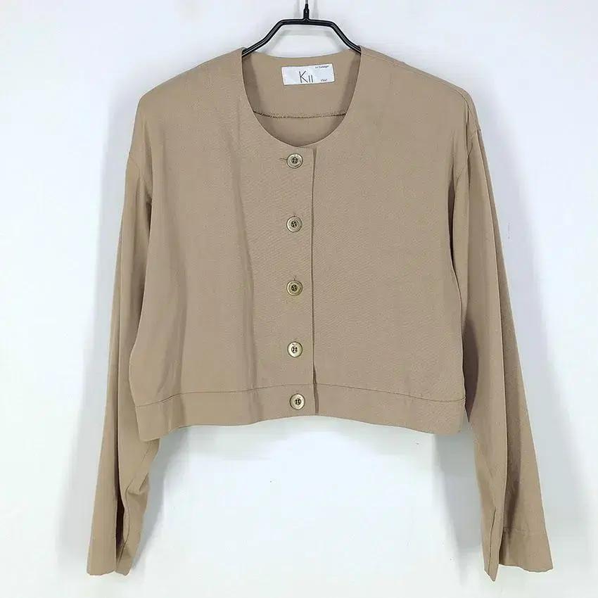 KII 여 라운드넥 버튼 소프트 크롭 자켓 베이지85 (HU25698) 2