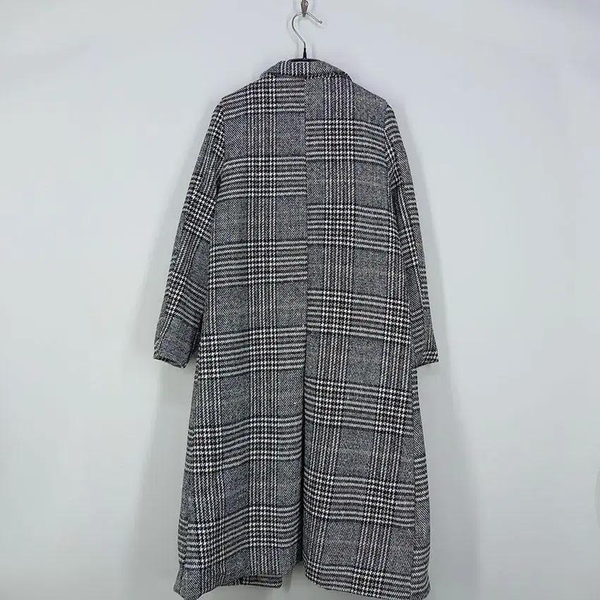 빈티지 여성 빅체크 심플 원버튼 롱 모직코트 블랙 (HU11442) 3