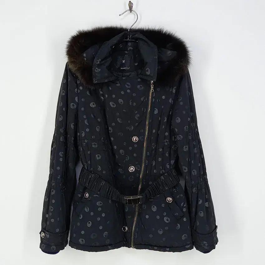 씨 여성 폭스퍼후드탈부착 도트 얇은패딩 블랙 (HU10691) 2