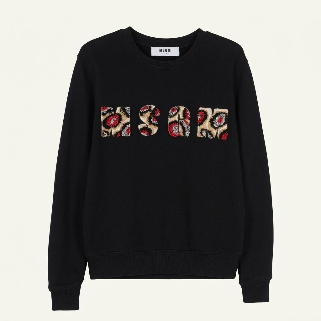 MSGM 여 코튼 비즈로고 라운드맨투맨 블랙S (HU26832) 1