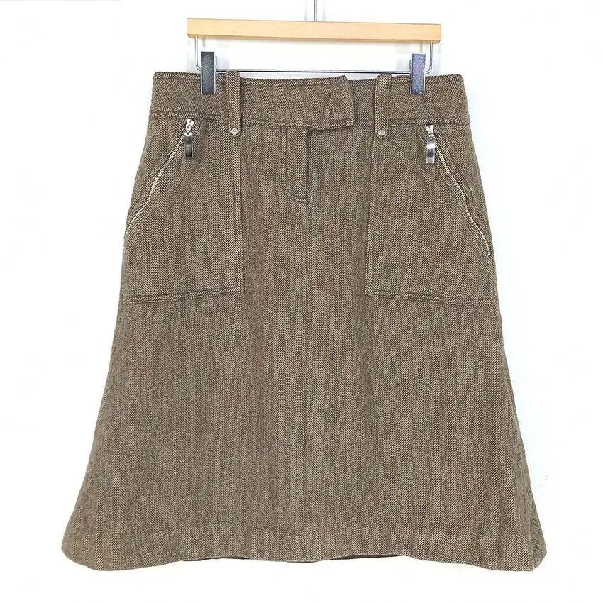 오브제 여 헤링본 A라인 모직스커트 브라운 (HU26721) 2