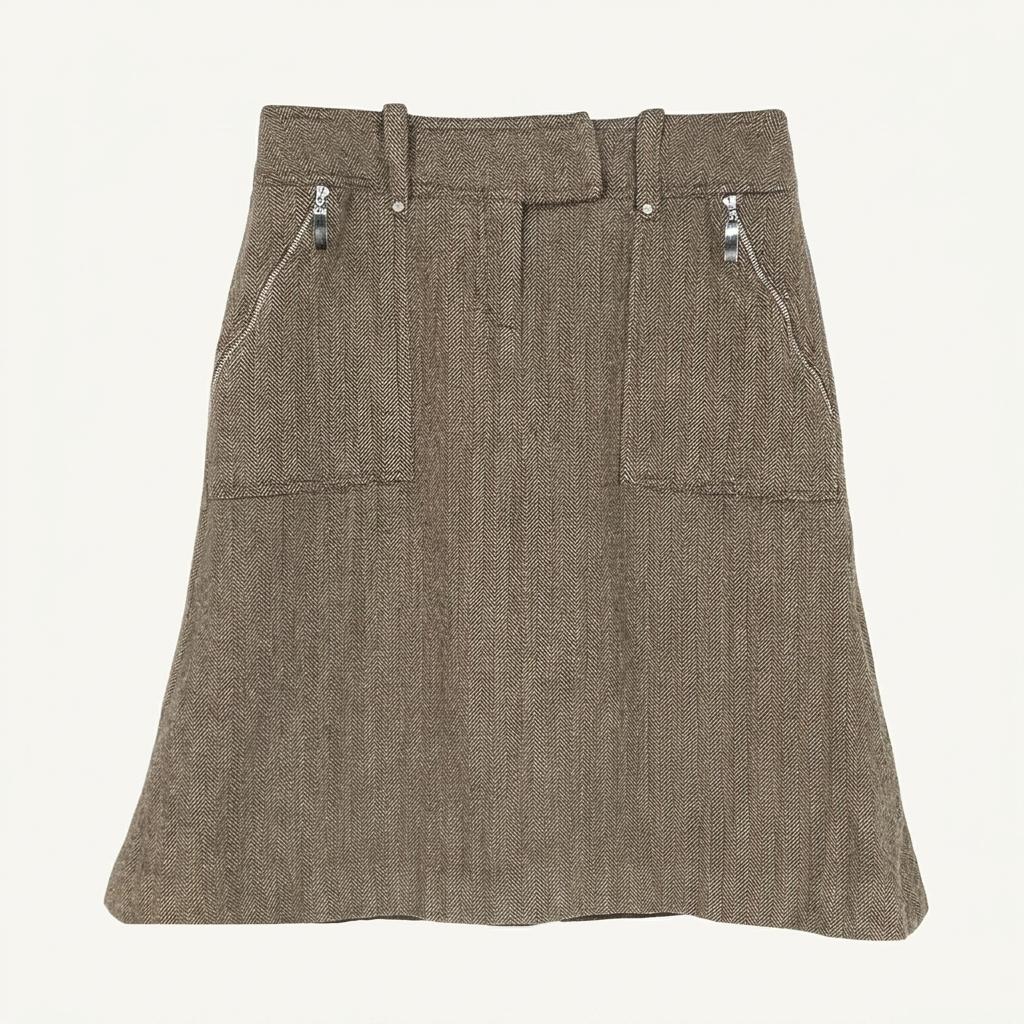 오브제 여 헤링본 A라인 모직스커트 브라운 (HU26721) 1