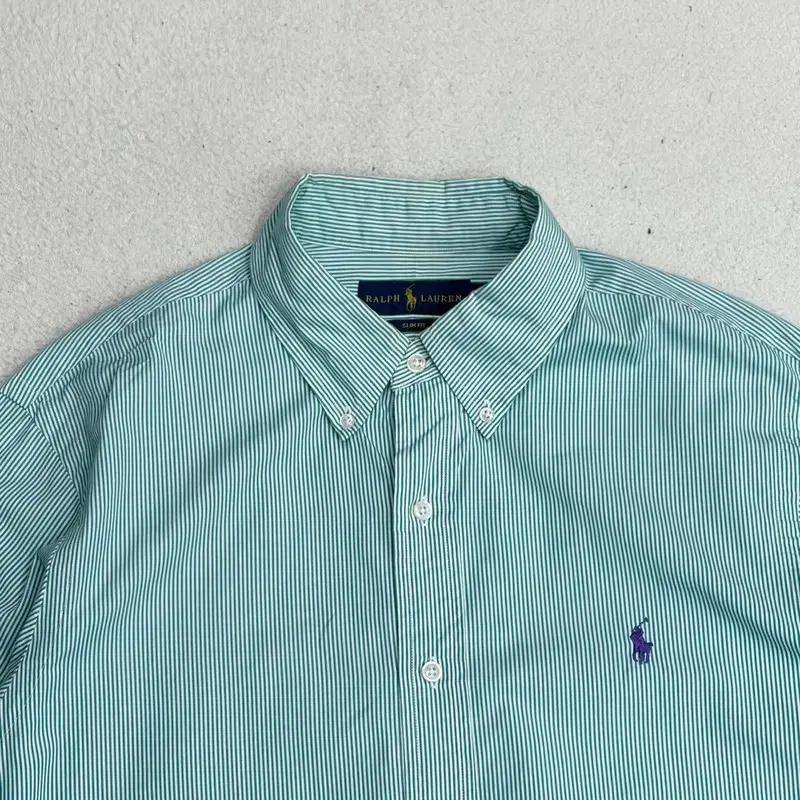 POLO 슬림핏 그린 스트라이프 셔츠 L 4